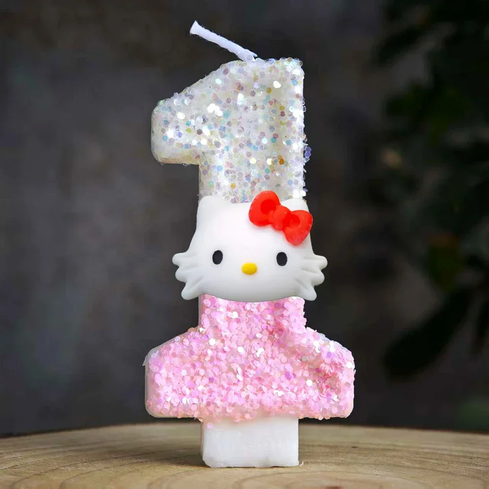 Niedliche Hello Kitty Glitzernde Farbverlauf-Zahlenkerze Kuchendekoration Süßes Thema Kindergeburtstags-Party-Zubehör Mädchen-Baby-Shower-Dekorationen – Detail 25