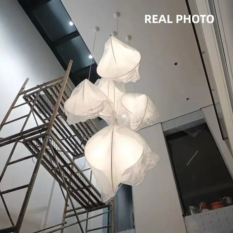 Japanese Wabi Sabi Silk Pendant Lights Stairs Loft Light Dinning Room Decor Suspend Indoor Lighting Led Chandelier Lamp Fixtures