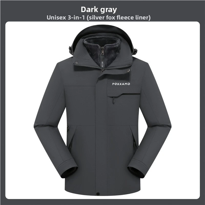 FOXXAMOCycling Camping&Hiking Fishing Outdoor Men's and Women's Three in One Two Piece Mountaineering Robe, Detachable Jacket