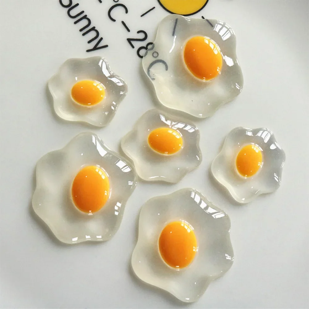 10PCS Clear Fried Eggs Series Miniature Flat Back Resin Cabochons For Hairpin Scrapbooking DIY Home Decor Craft Accessories