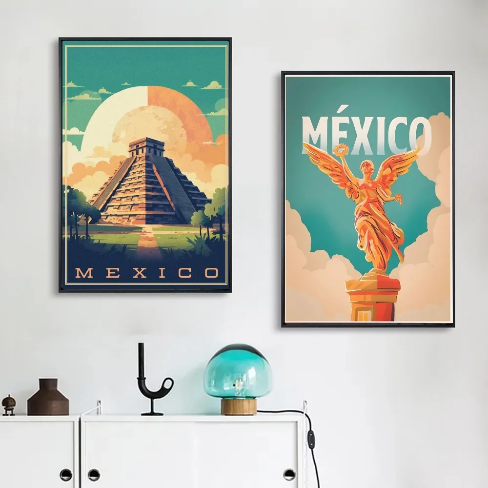 

Vintage Mexico Travel Landscape Mexican DIY Poster Kraft Paper Poster Wall Art Painting Study Stickers Big Szie Wall Painting