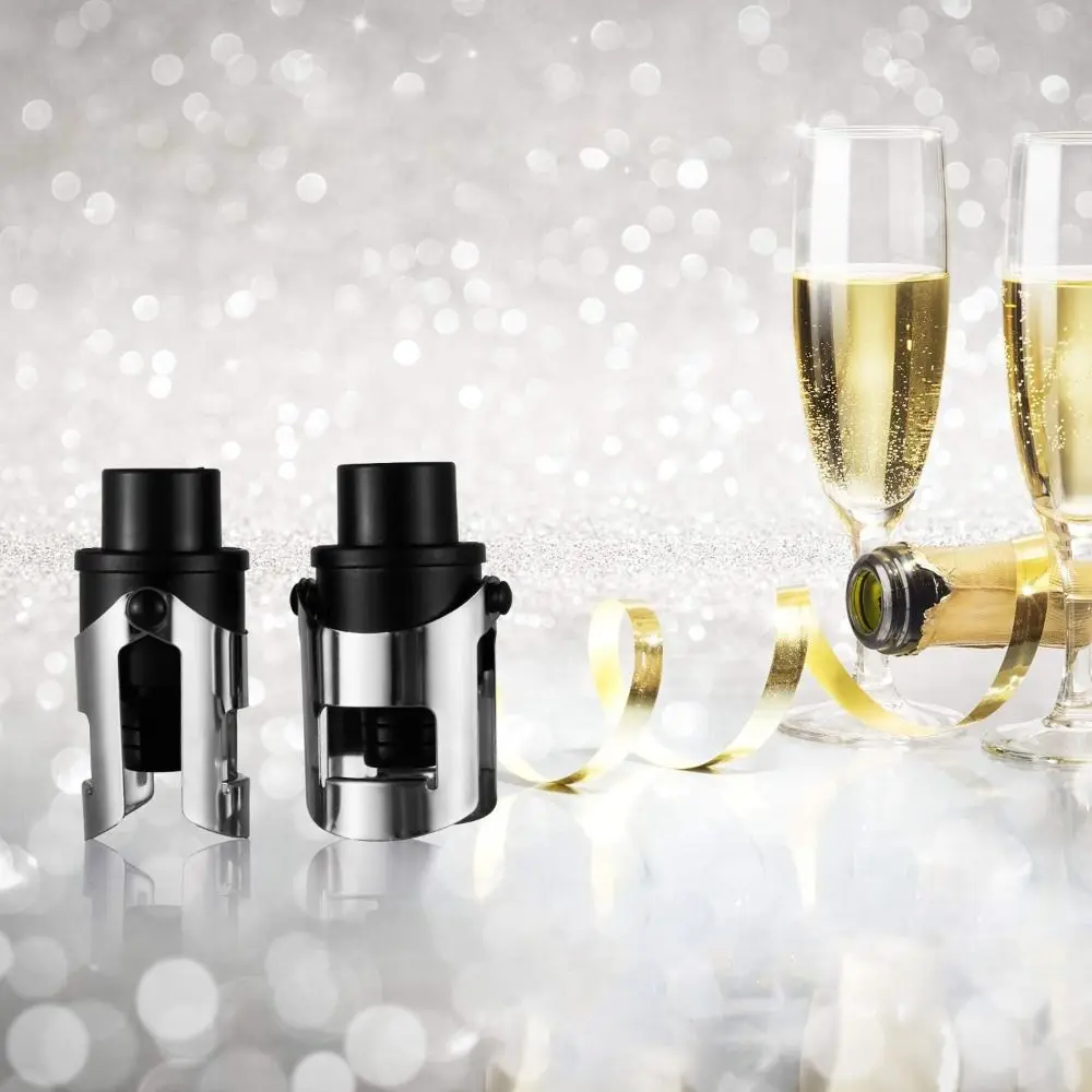 2pcs Built-in Pressure Pump Vacuum Champagne Stopper Reusable with Time Stamp Wine Stopper Preservation Dual-ear Design