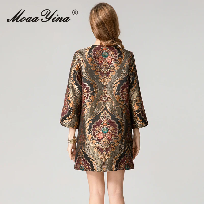 معطف MoaaYina لخريف وشتاء 2025 للسيدات جديد عصري برقبة دائرية وأكمام طويلة من قماش الجاكار وخرز للأظافر سترة واقية من الرياح #4
