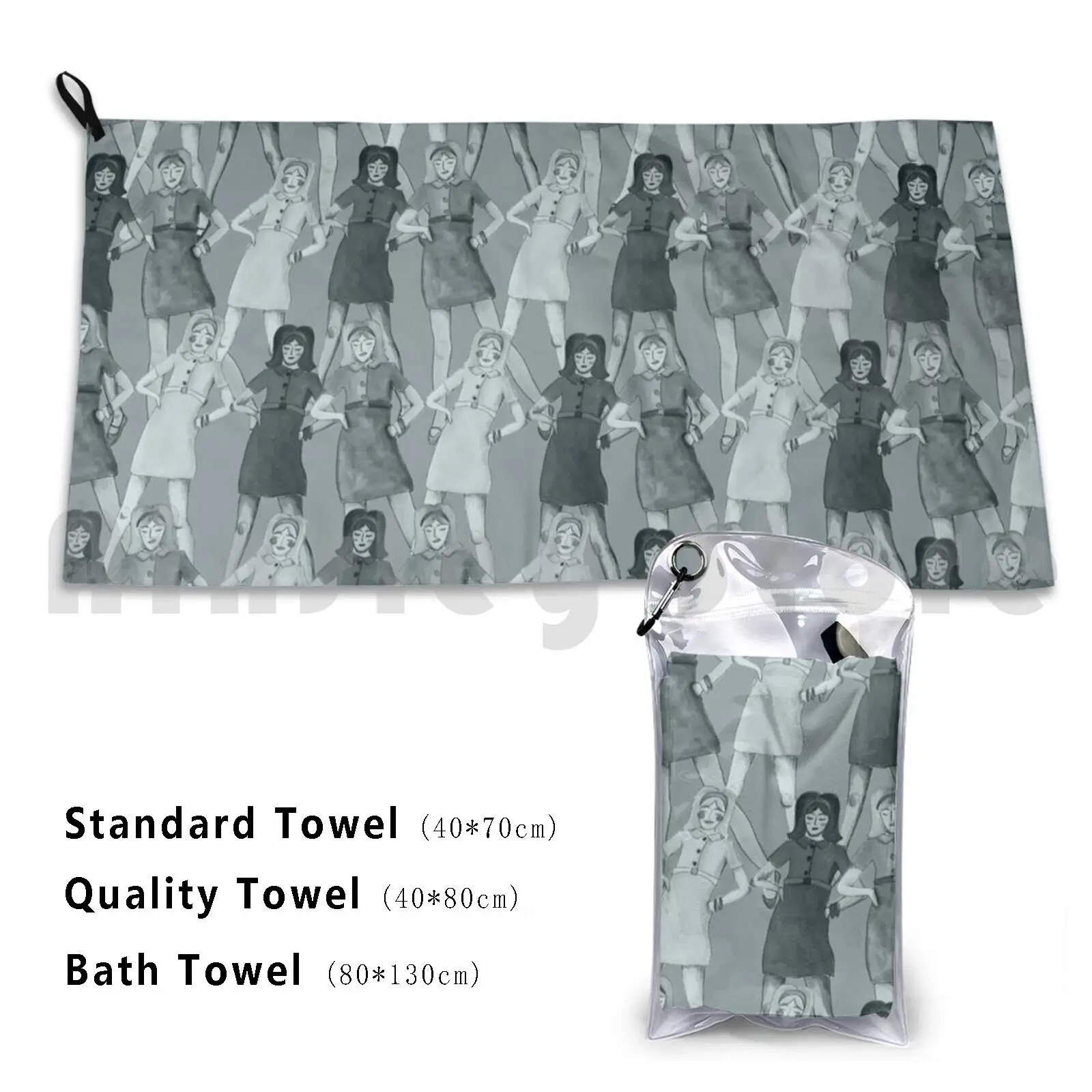60's Mod Girl-Newspaper Bath Towel Beach Cushion 60s Groovy Newspaper Girls Mod Black And White Austin Powers