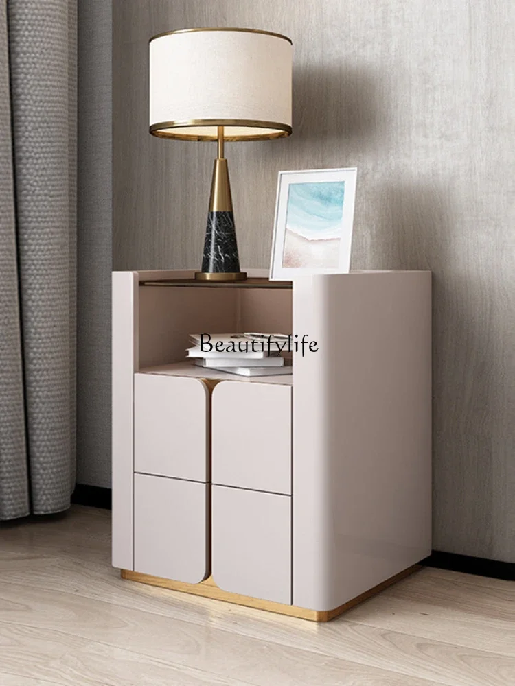 Bedside table Simple small cabinet Small Italian minimalist light luxury glass surface bucket cabinet