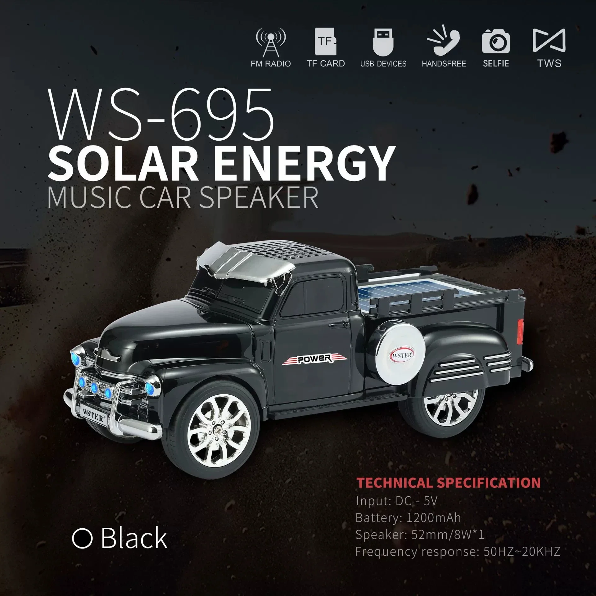 WS-695 Small Desktop Bluetooth Speakers Loud Sound for Mobile Phone Car Stereo Ultra Low Bass Car Model Speaker Solar Charging