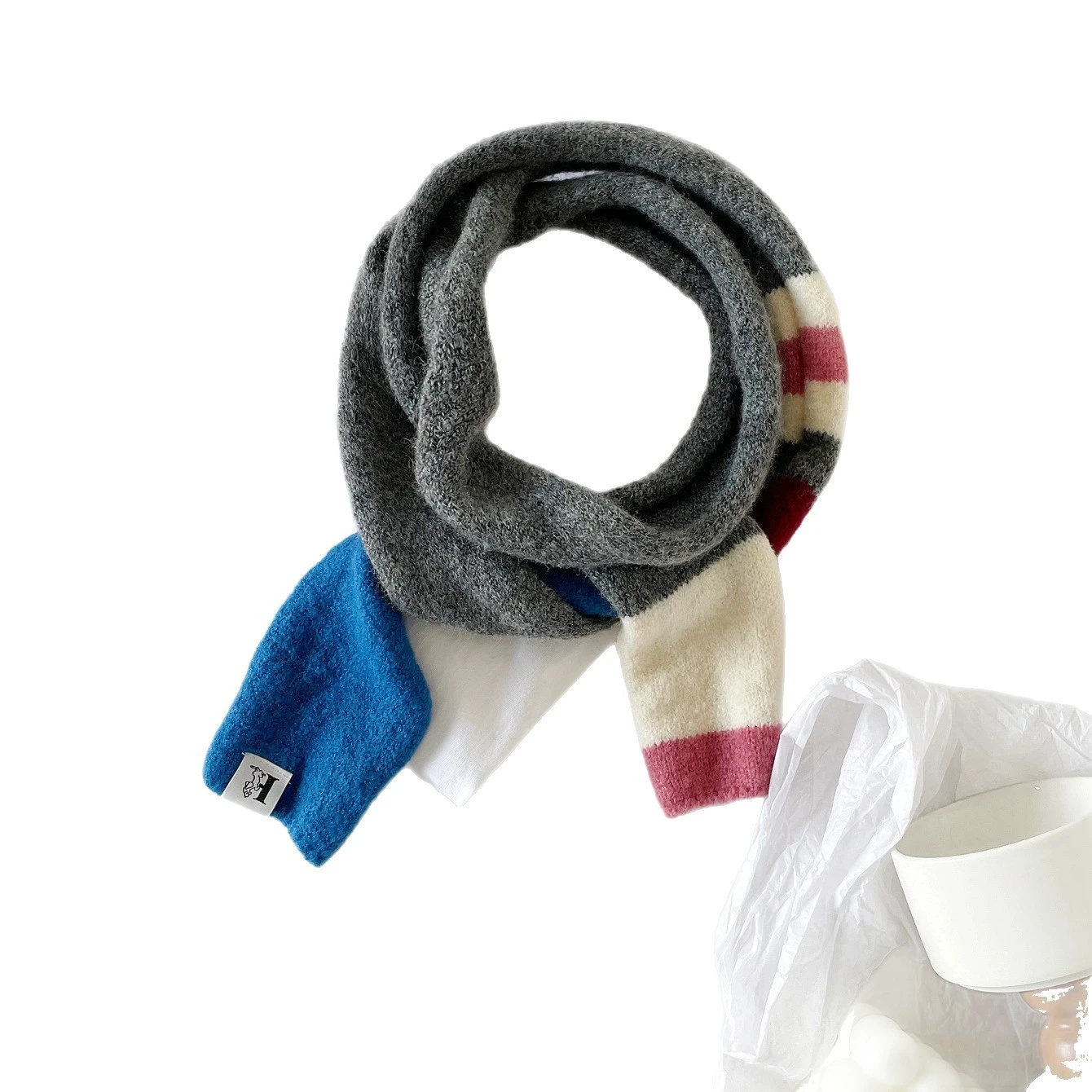 

New autumn and winter knitted scarf dopamine colored sausage slim strip scarf for women with a high-end feel, wool scarf for war