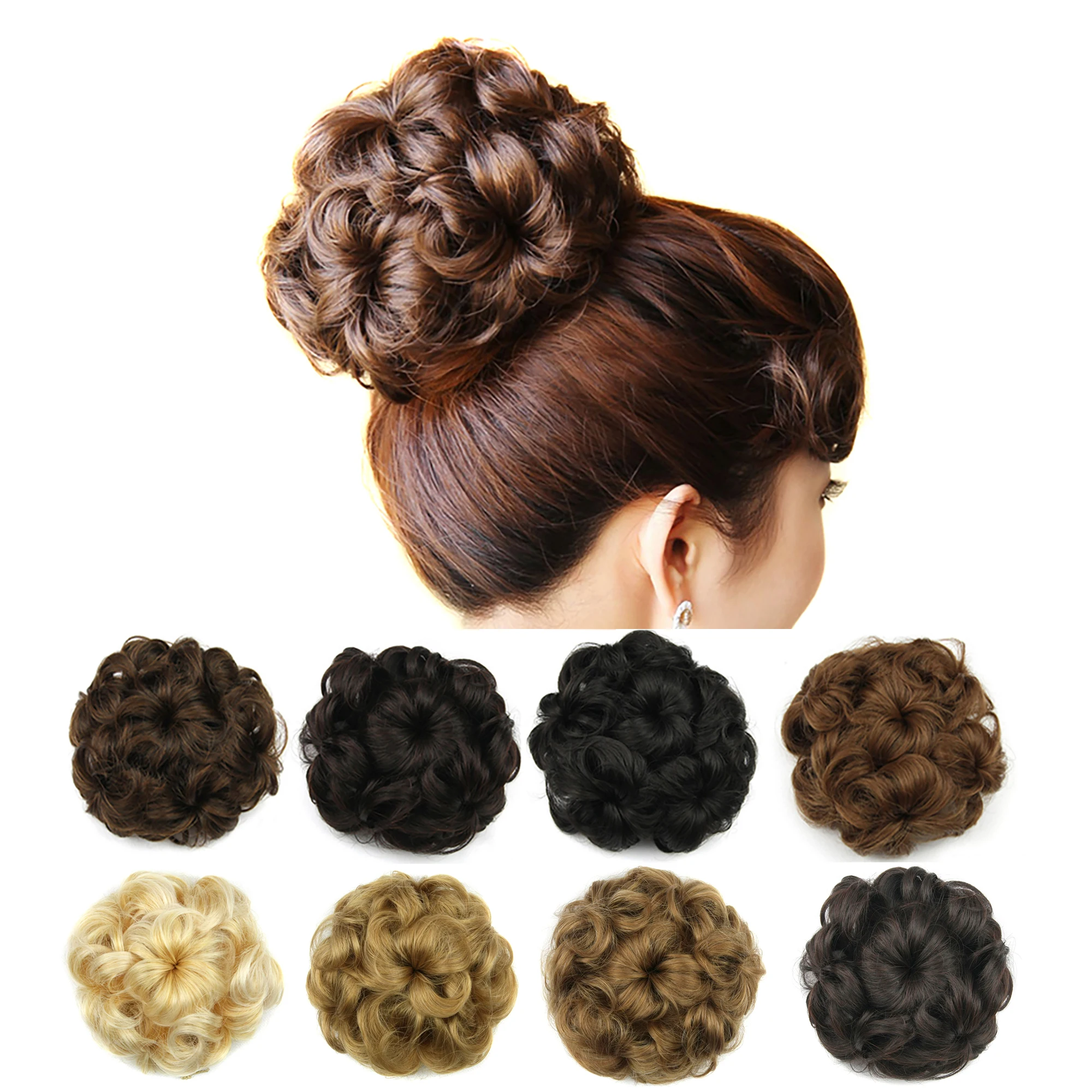 Soowee Synthetic Hair Scrunchies Curly Hair Chignon Rubber Band Hair Bun Donut Hair Roller Hairpieces for Women