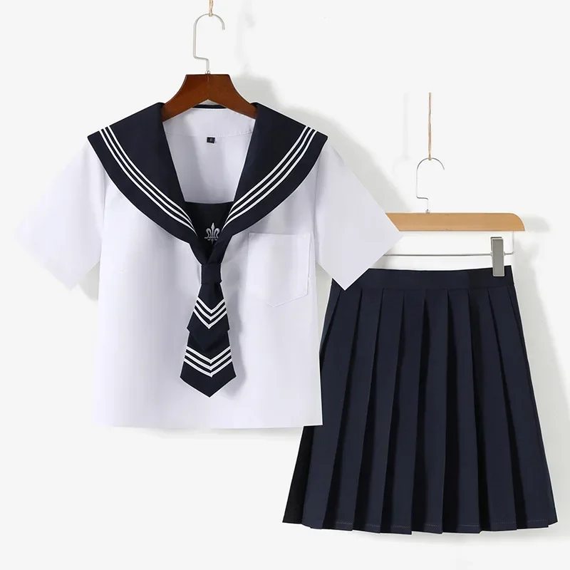 Basic Jk School Uniform for Girls Japan Style School Look Navy Sailor Seifuku Suits Cute Pleated Skirt Cosplay Costumes Women