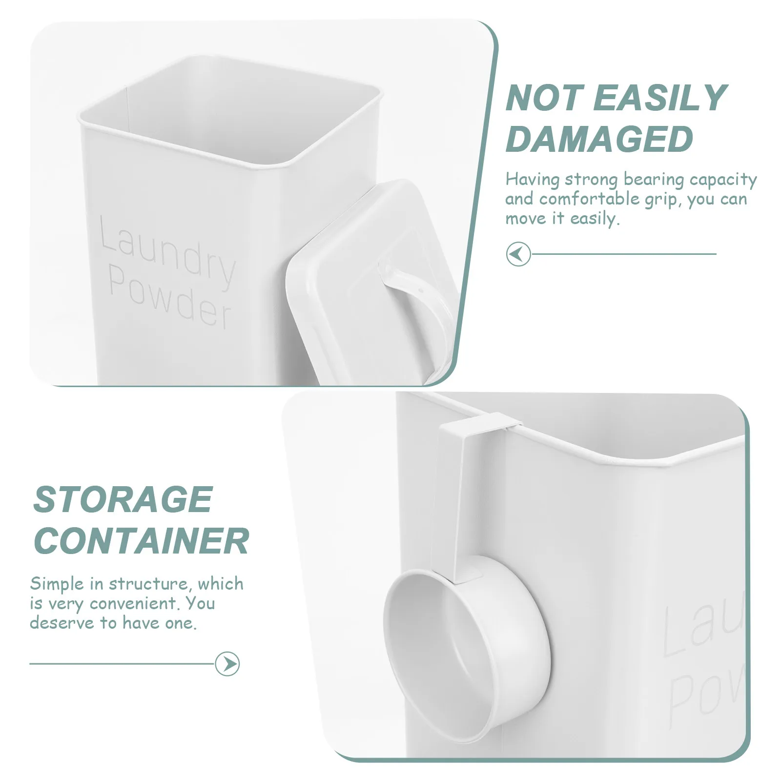 1Set Heavy-Duty Iron Laundry Powder Container Storage Tin with Scoop for Detergent Fabric Softener Dispenser Metal Laundry