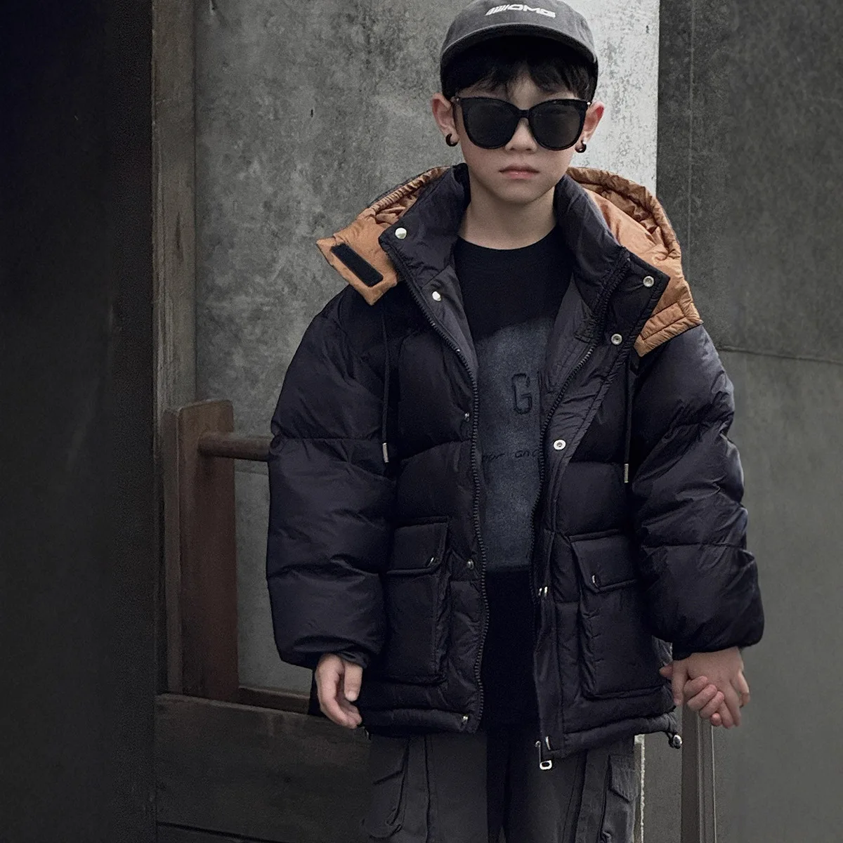 

2026 New Black Hooded Kids Puffer Jacket Winter New Warm Winter Fashion Coat with Pockets Toddler Casual Cotton-padded Outerwear