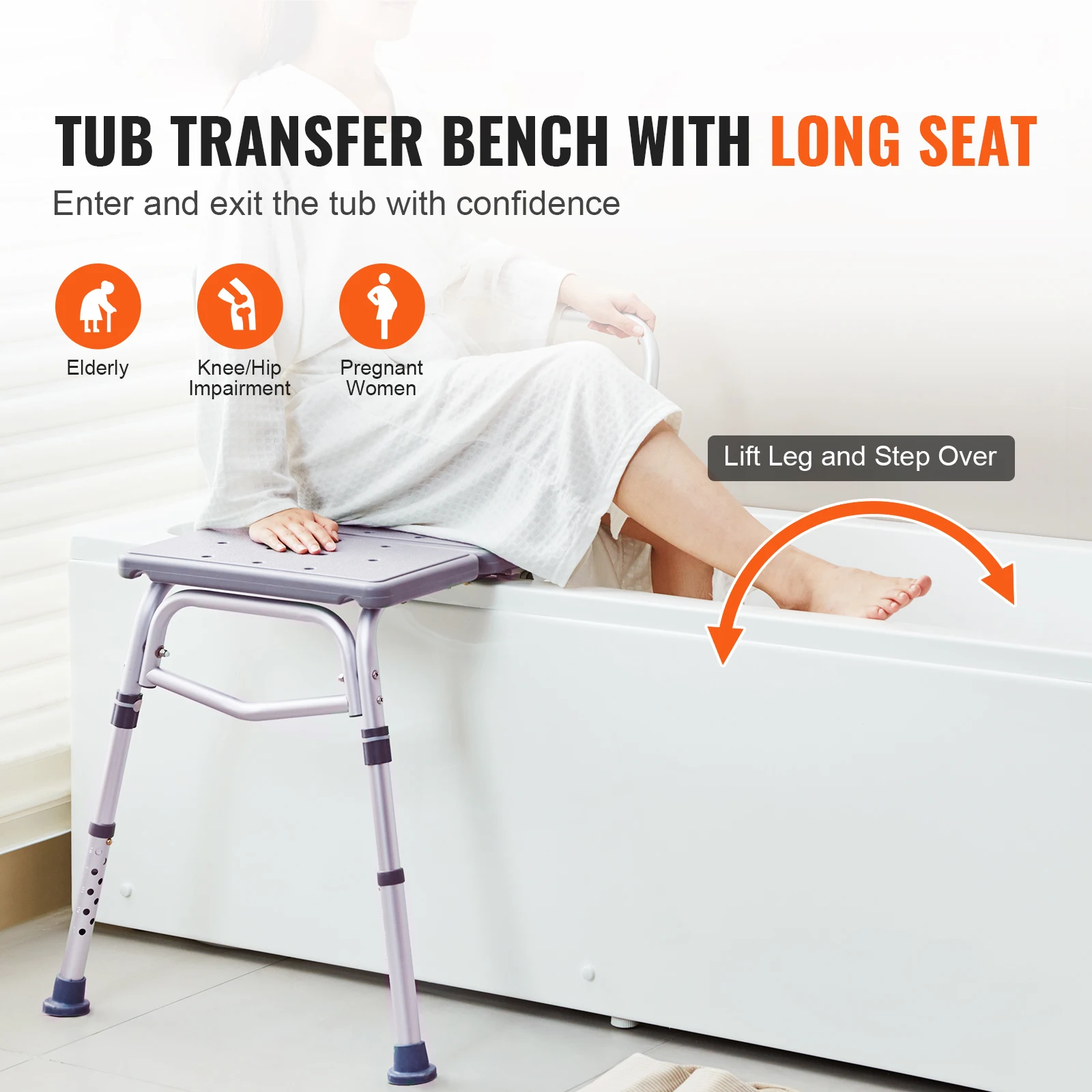 SucceBuy Tub Transfer Bench for Bathtub Shower Seats Lightweight Shower Bench with Non-Slip Bath Seats with Armrest and Backrest image 2