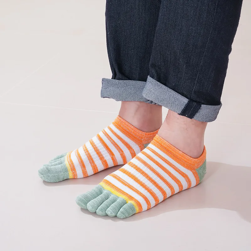 5 Pairs Mans Boys Short Colorful Toe Socks Korean Striped Spring Summer Casual Happy Sox Cotton Anti-slip Reinforced Ankle Socks