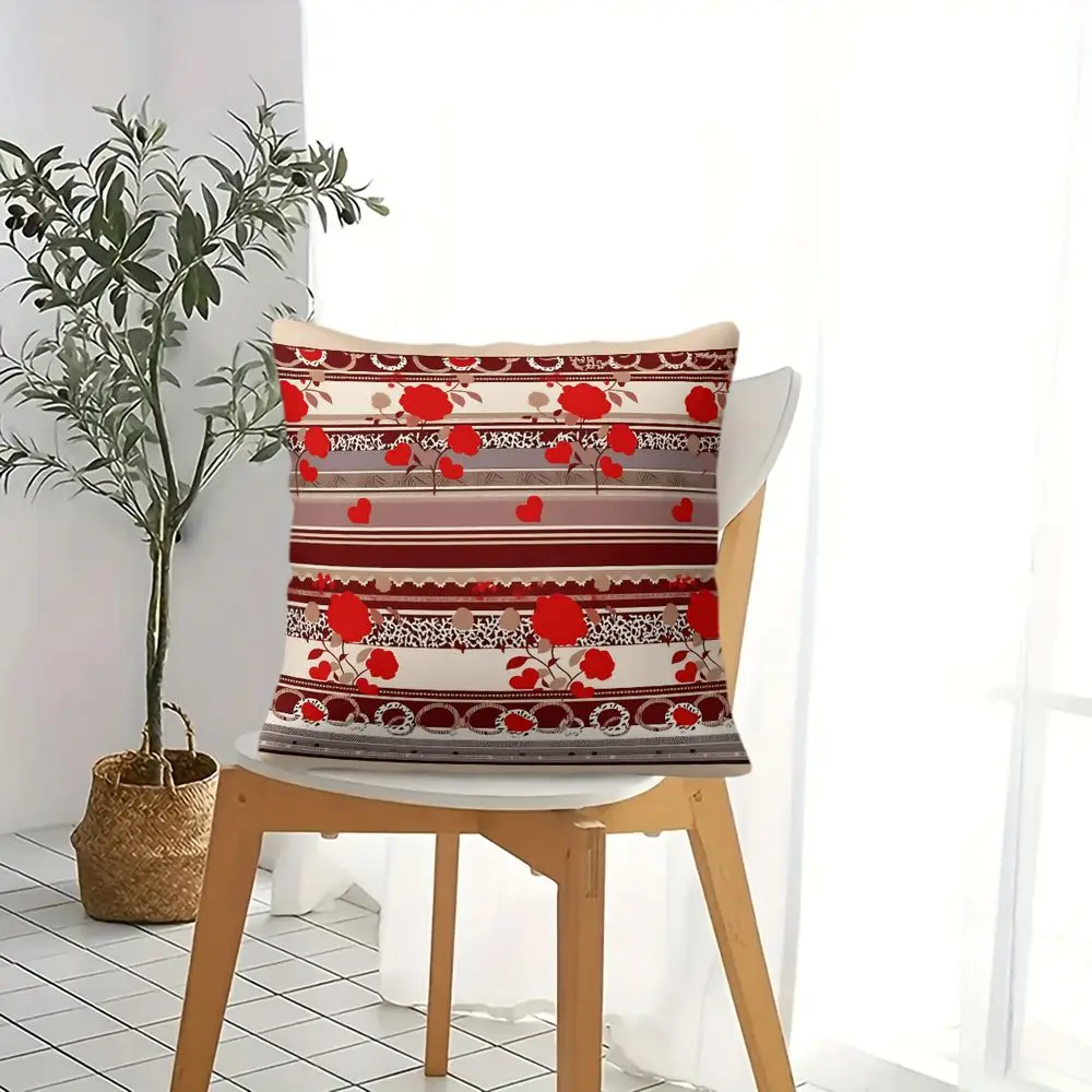 Red Rose Heart Stripe Throw Pillow Cushion Accent Pillow 45×45cm Includes Pillow Core HD Digital Print Romantic Home Decor