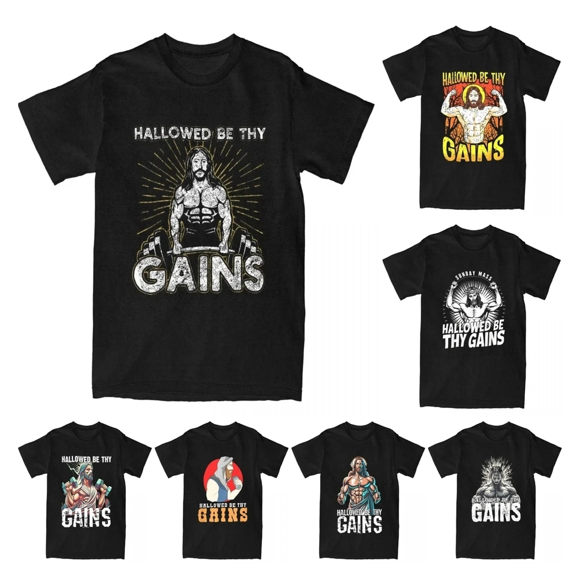 Hallowed By Thy Gains For A Fitness And Weight Gain Lovers Men's T Shirts Humorous Tees Jesus T-Shirt Cotton Summer Clothing