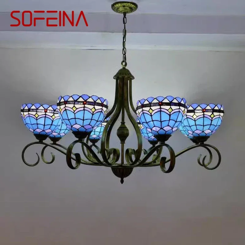 

SOFEINA Тиффани, европейская подвесная лампа для гостиной, винтажная креативная цветная стеклянная люстра для ресторана, спальни, отеля
