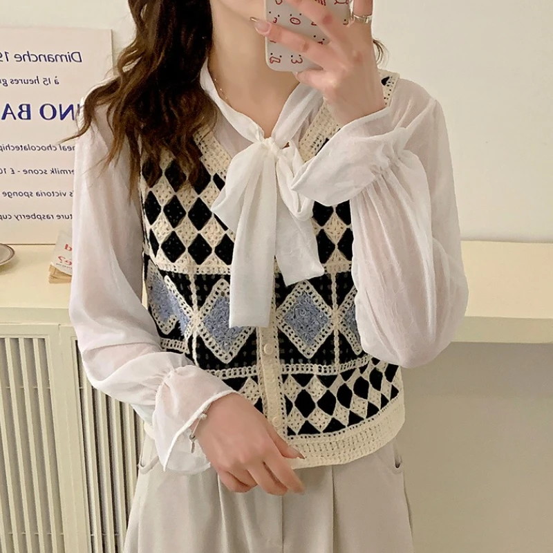 

Женский вязаный крючком жилет Argyle с открытой вязкой на пуговицах, куртка без рукавов, жилет, пляжная накидка, весна-лето 2026, отдых в стиле бохо