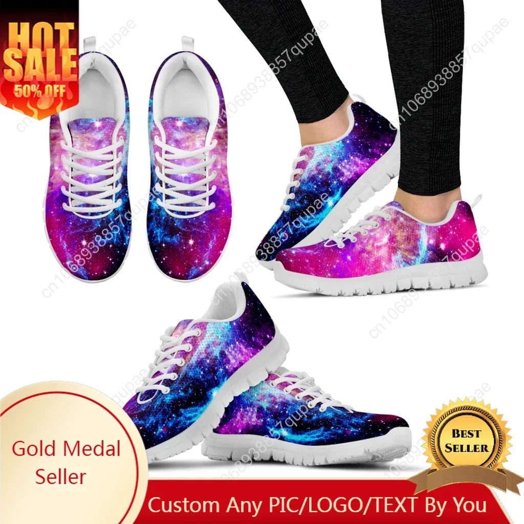 

Pretty Galaxy 3D Printed Women Mesh Sneaker Light Comfortable Femme Flat Shoe Breathable Air Walk Footwear Lace Up