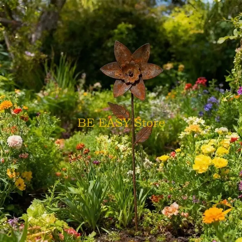E28F Metal Flowers for Outside Decorative Garden Stakes Flower Bed Decoration Plant Stakes Metal Art Outside Yard Art Outdoor