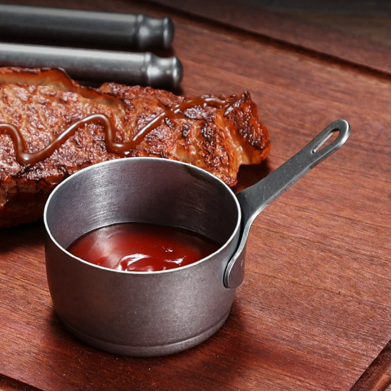 

Vintage Stainless Steel Sauce Cup with Handle Western Restaurant Steak Sauce Tomato Sauce Seasoning Cooking Kitchen Accessories