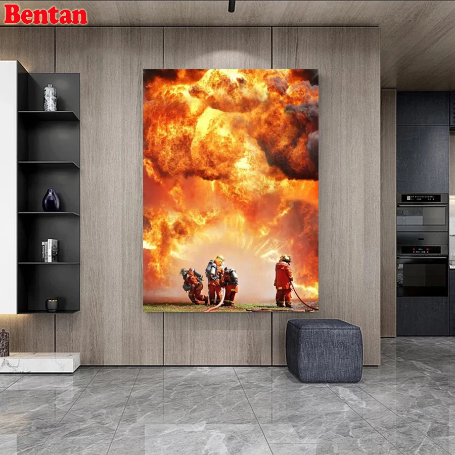 5D DIY Diamond Painting Cross Stitch Fireman Fire Firefighter Full Square Drill Hero Picture Embroidery Decoration Handmade Gift