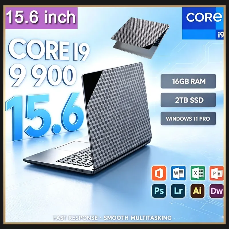 2026 Office Laptop Intel Core I9 9900 15.6 Inch 4K HD Screen Windows 11 16GB RAM 1TB SSD Portable Slim Laptops PC Gamer Computer