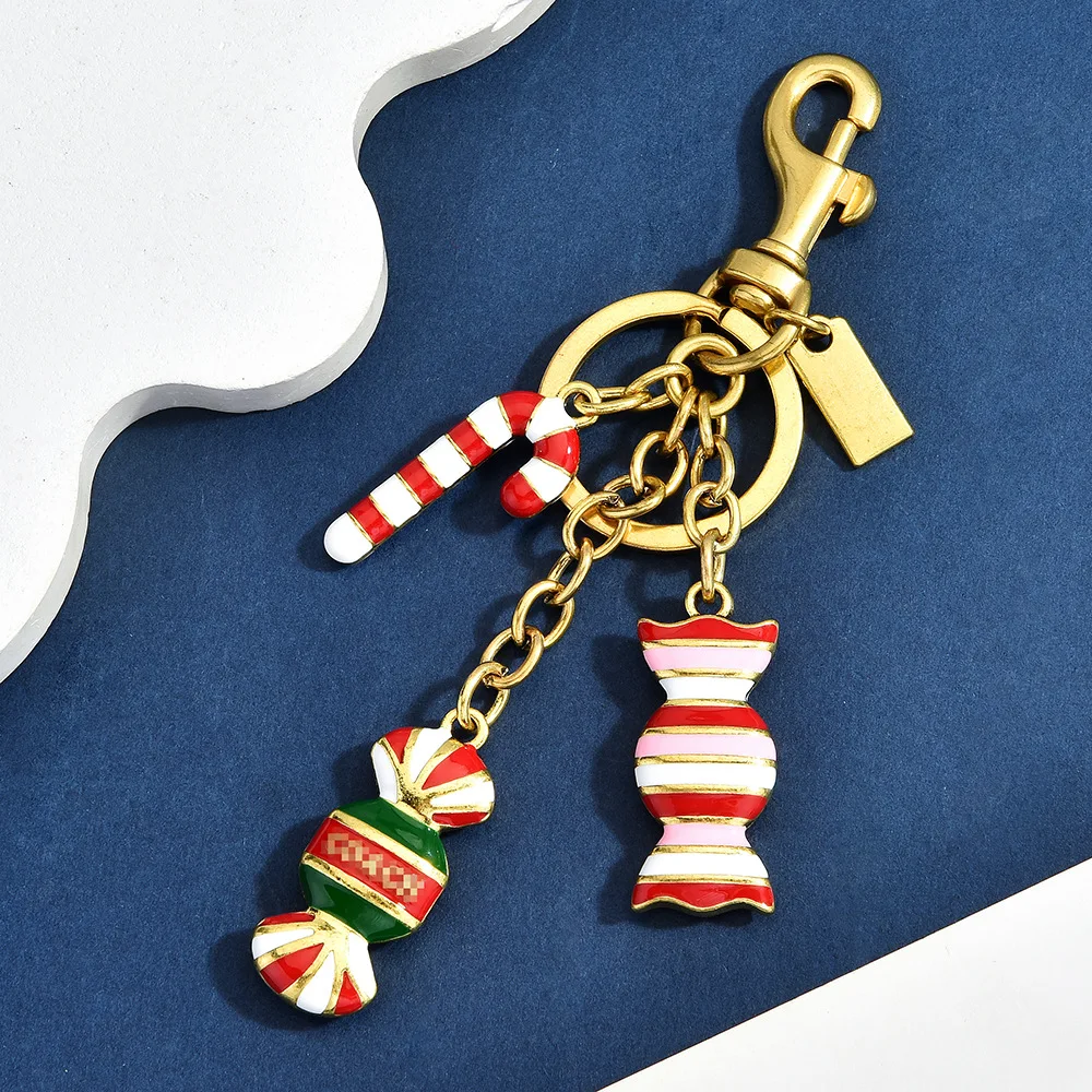 Christmas Day Candy Car Keychain Dripping Oil Gold and Silver Bags Pendant Decoration Exquisite Gift