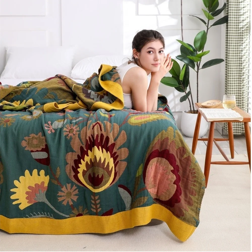 Towel quilt Lunch blanket Leisure blanket WIDE EDGE PHOENIX FEATHER GREEN