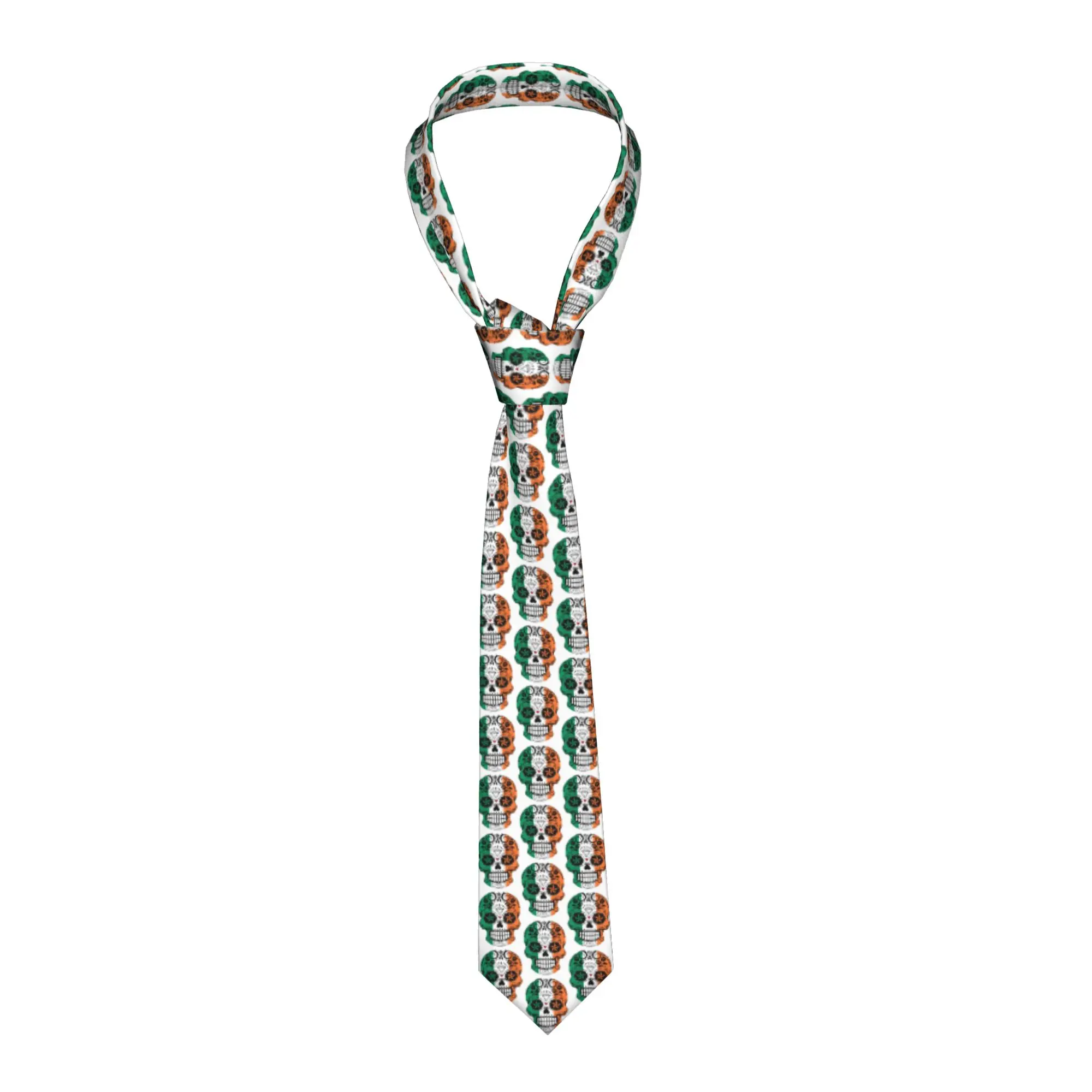 

Classic Irish Flag Sugar Skull with Roses Ties for Party Men Necktie
