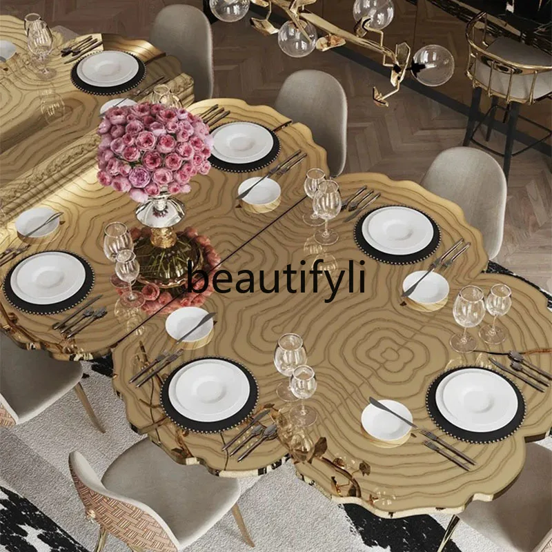 Italian minimalist stainless steel dining table, special-shaped table, creative light luxury irregular dining table