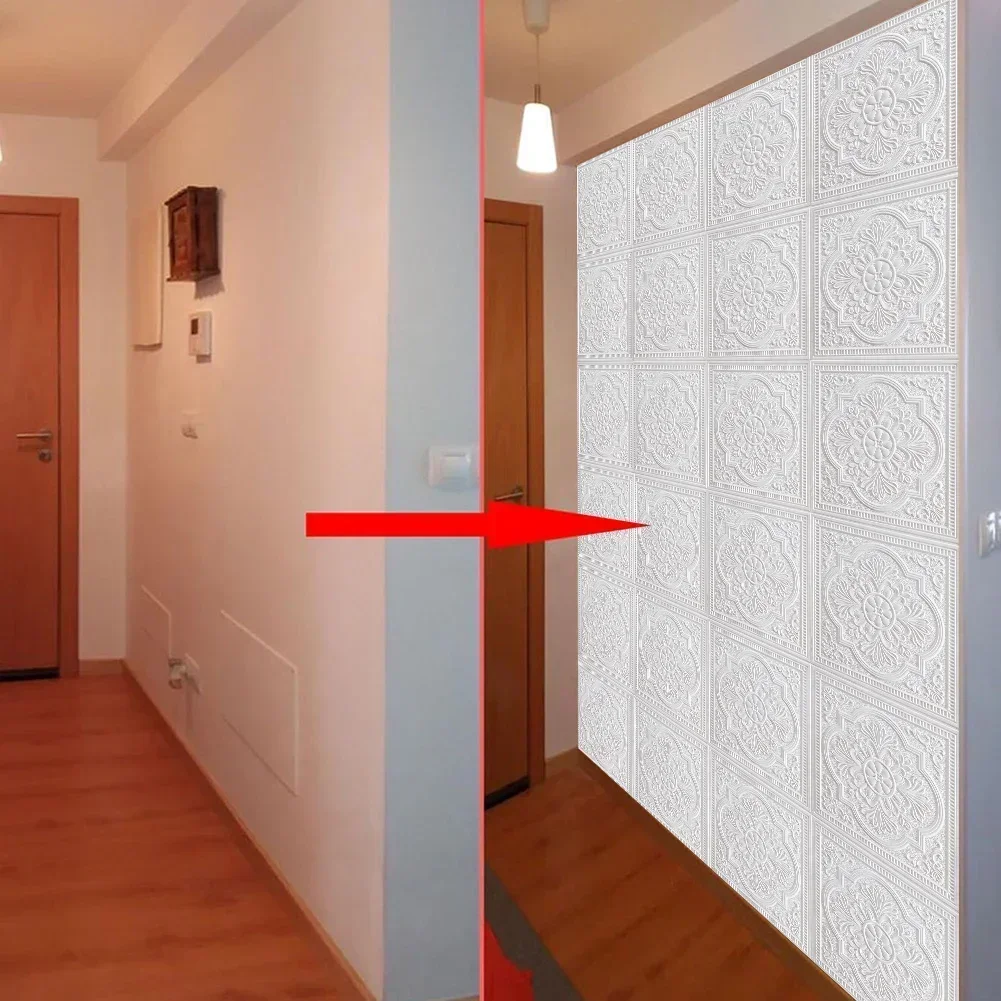 1pc 3D Tile Brick Wall StickerSelf-adhesive Foam Panel Waterproof Stickers Bedroom Ceiling Wall Stickers Home Decoration