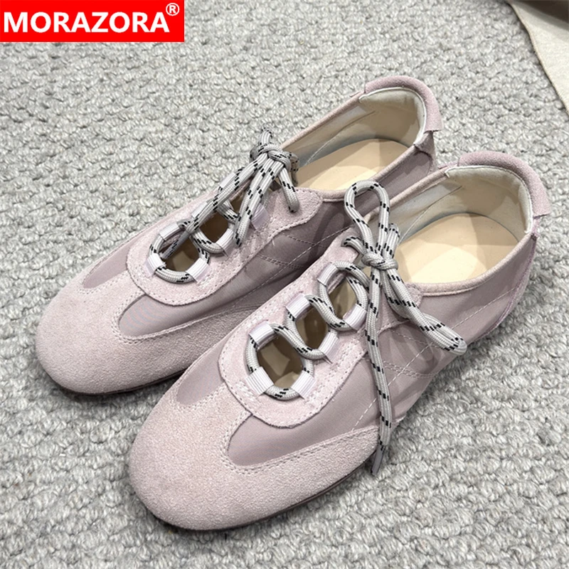 NORAZORA Women Sneakers Lace Up Cow Suede Leather Flat Sneakers Casual Footwear Fashion Summer Footwear
