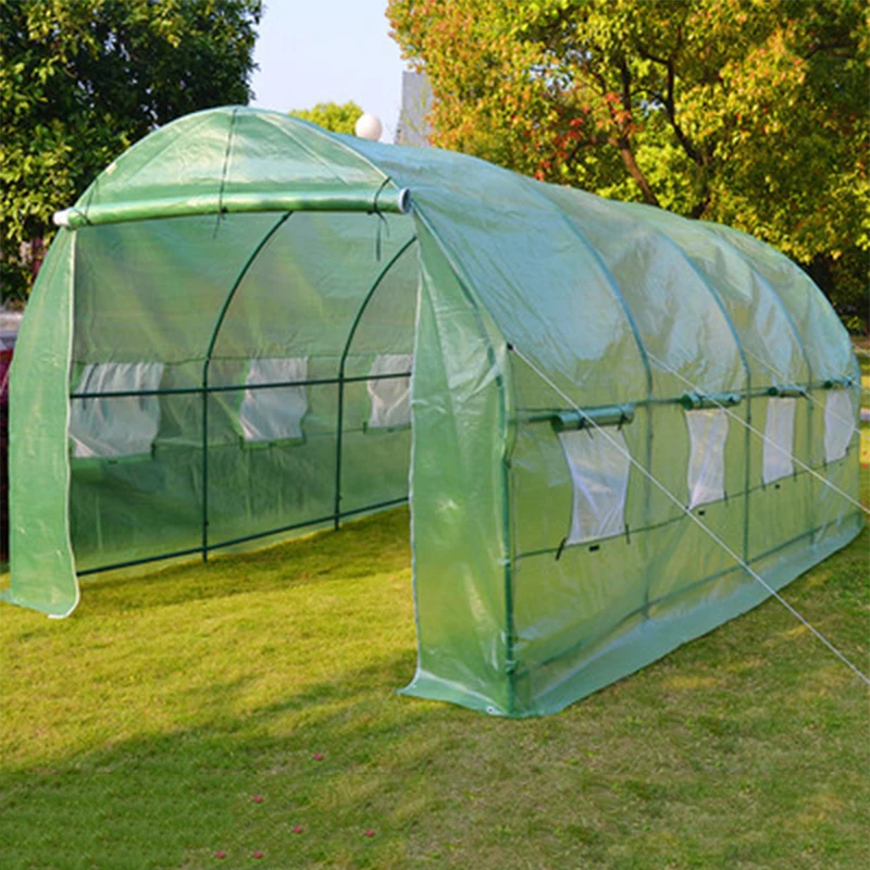 New Tunnel Greenhouse Flower House Durable 2 Doors Large Bird Pest Control Antifreeze and Rainproof Greenhous with Iron Stand