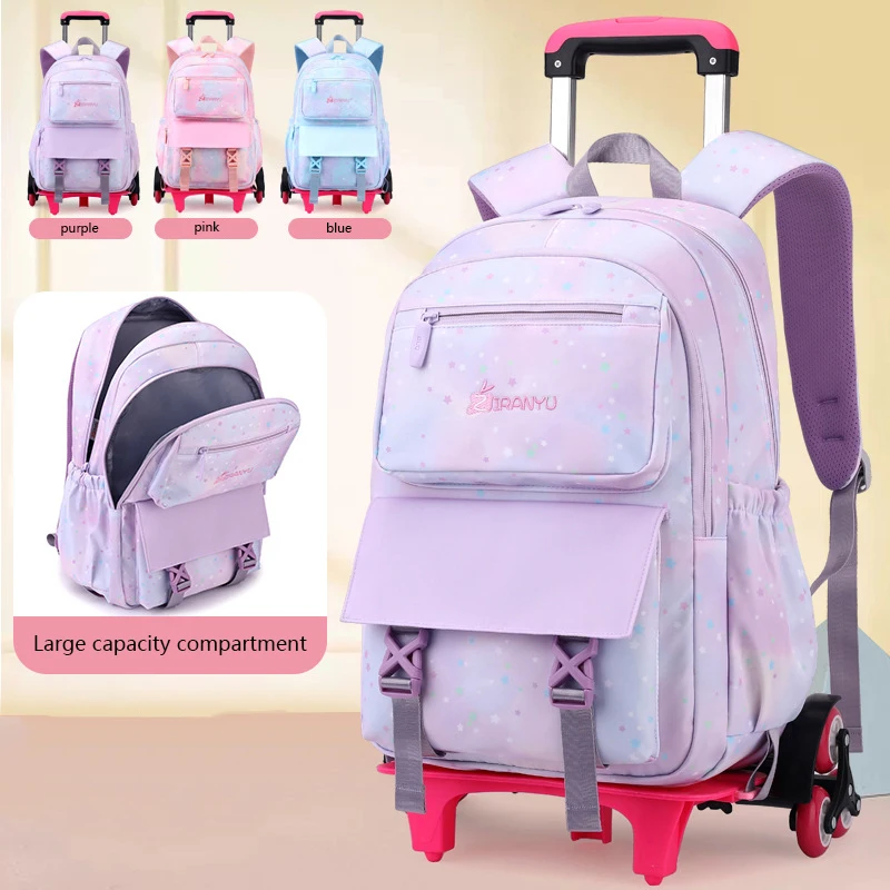 Mochila de rodas com rodas para crianças, Mochila escolar para meninas, Sacos de rolamento para estudantes, Carrinho infantil