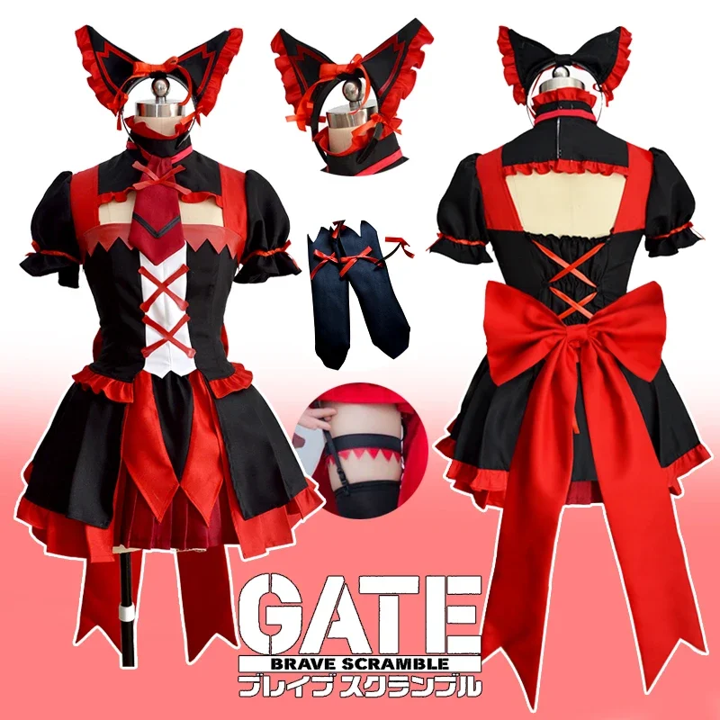 Anime GATE Rory Mercury Cosplay Costume Women Fancy Dress Cute Skirt Uniform Short Sleeve Top Wig Outfit Halloween Party Suit