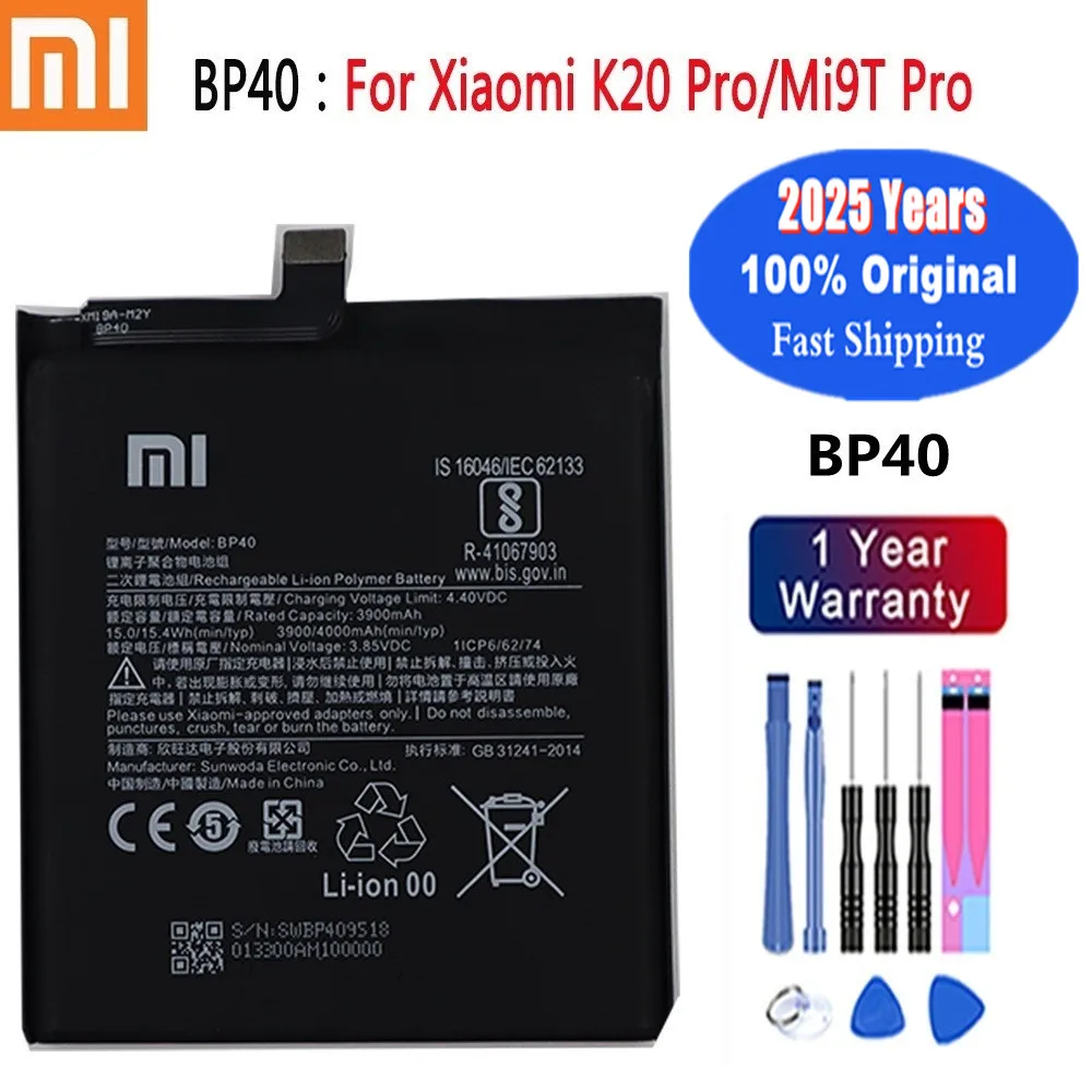 2025 Years 100% Original Battery BP40 For Xiaomi Mi9T Mi 9T Pro Redmi K20 Pro K20pro 4000mAh Phone Battery + Tools Fast Shipping