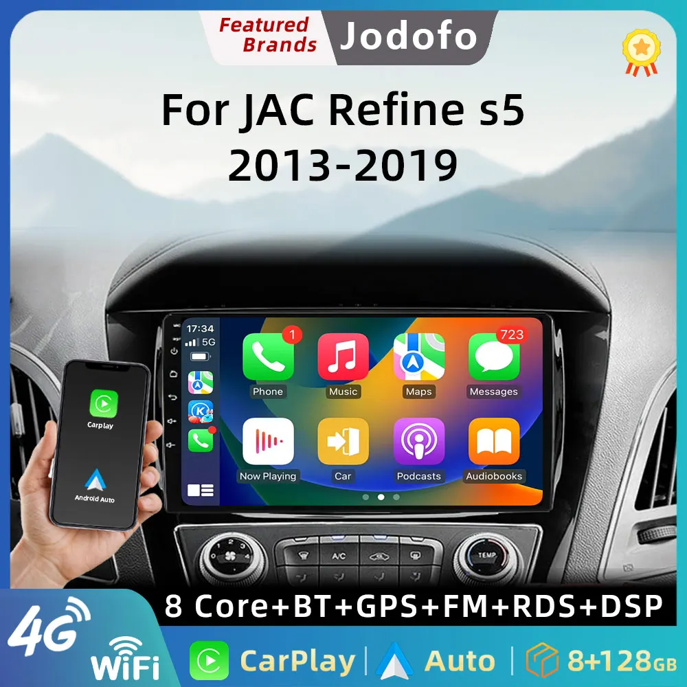 Jodofo 8G 128G For JAC Refine S5 2013-2019 Car Radio Multimedia GPS Navigation 4G WIFI Carplay Android Auto DVD Player 2 Din