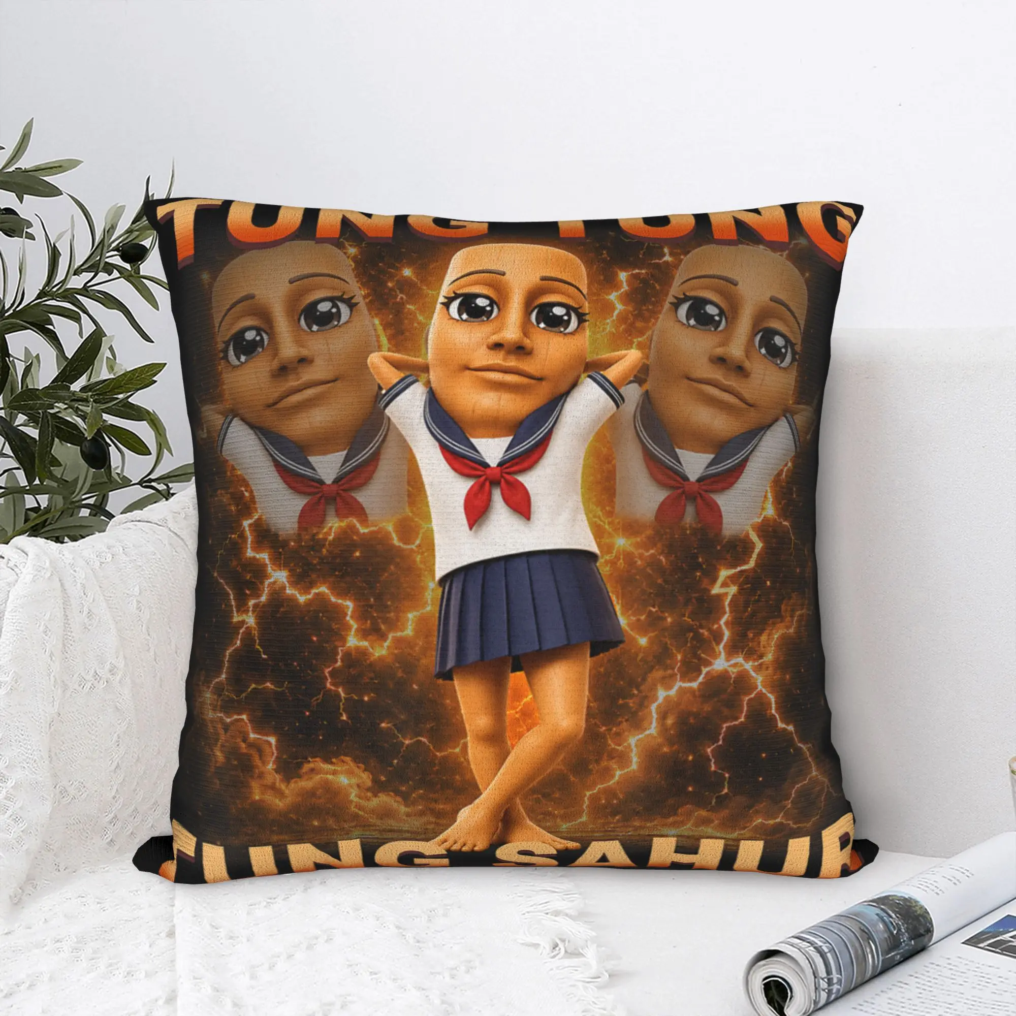 Pillow Case Tung Tung Tung Sahur Chan is Calling Dance Meme Square  Pillow Cover For Living Room Sofa Novelty Pillowcases