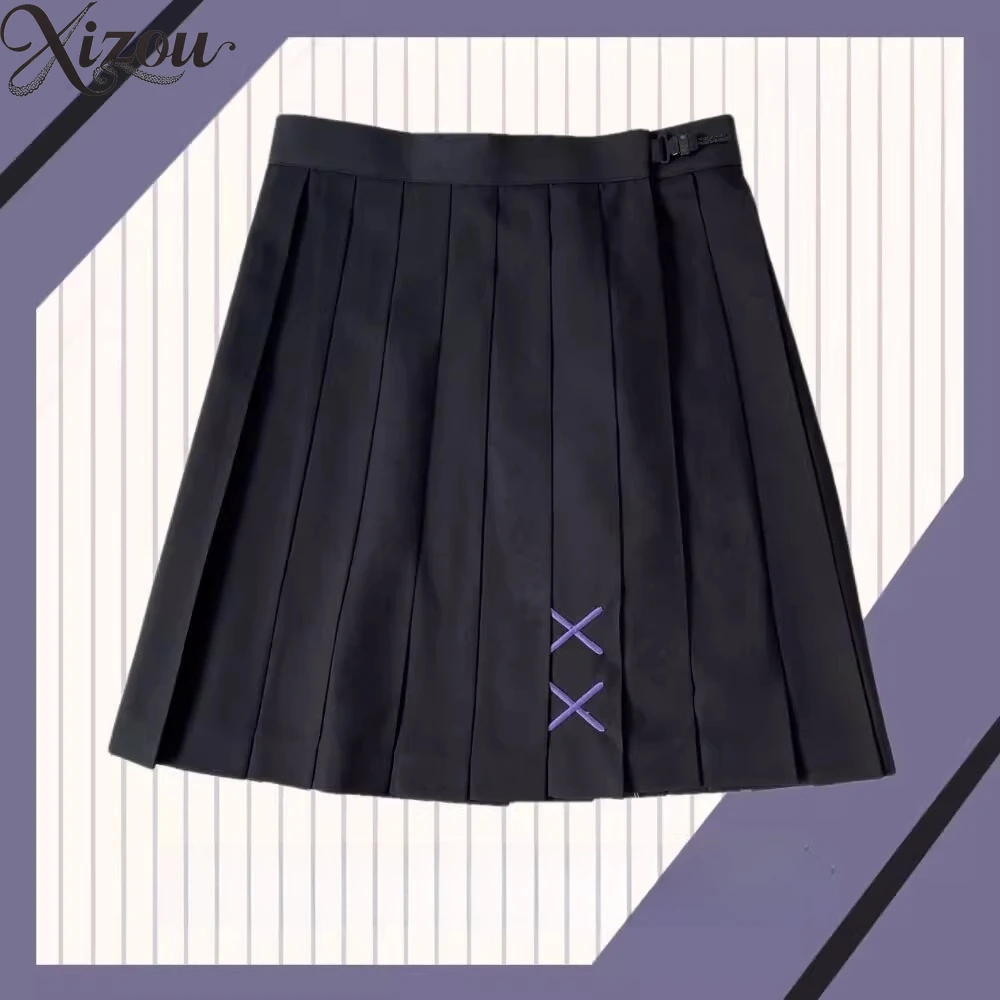 Girl JK Vintage Korean Japanese Patchwork Pleated Skirt Sailor Uniform Tie High Waist Mini Cartoon Print Summer women's skirts