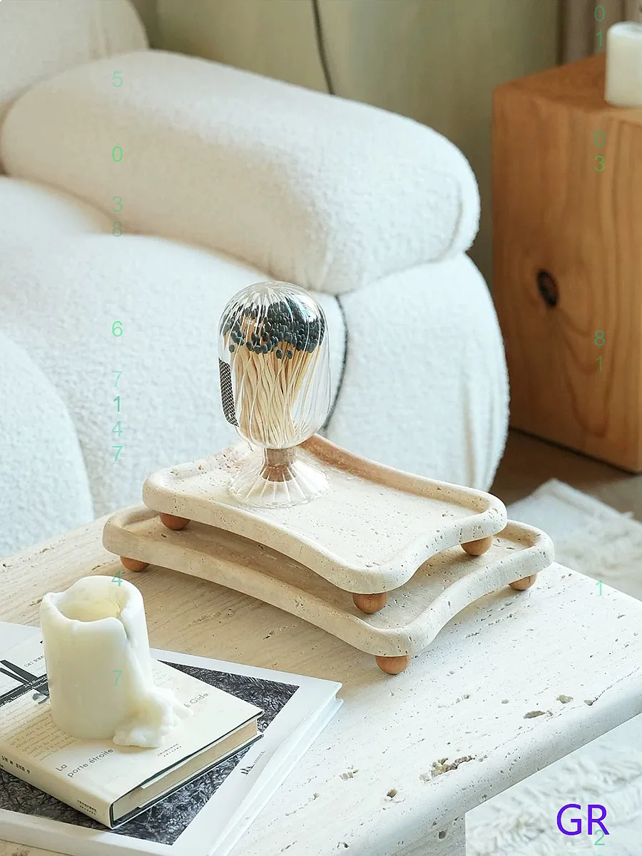 French Natural Travertine Tray Candle Holder Jewelry Display Art Decor