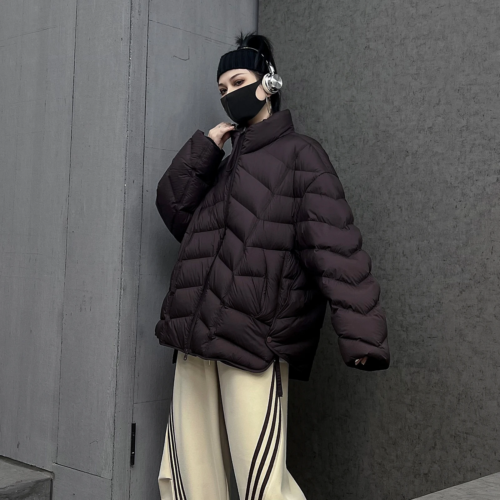 

Модная утепленная куртка-пуховик унисекс с высоким содержанием утиного пуха, зимняя теплая верхняя одежда с воротником-стойкой, объемного кроя, в повседневном стиле