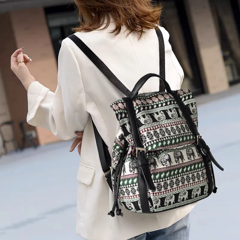 

Exotic printed backpack women's large-capacity leisure travel large backpack Guochao cloth bag schoolbag