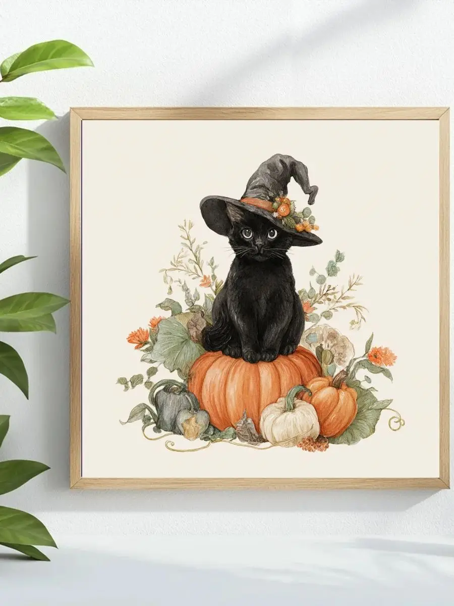1 Stück 40x40 cm/15,74 Zoll Halloween Schwarze Katze und Kürbis Gesticktes Kreuzstich-Set DIY-Kit 11CT/14CT als Geschenk Öko-Baumwollfaden – Detail 1