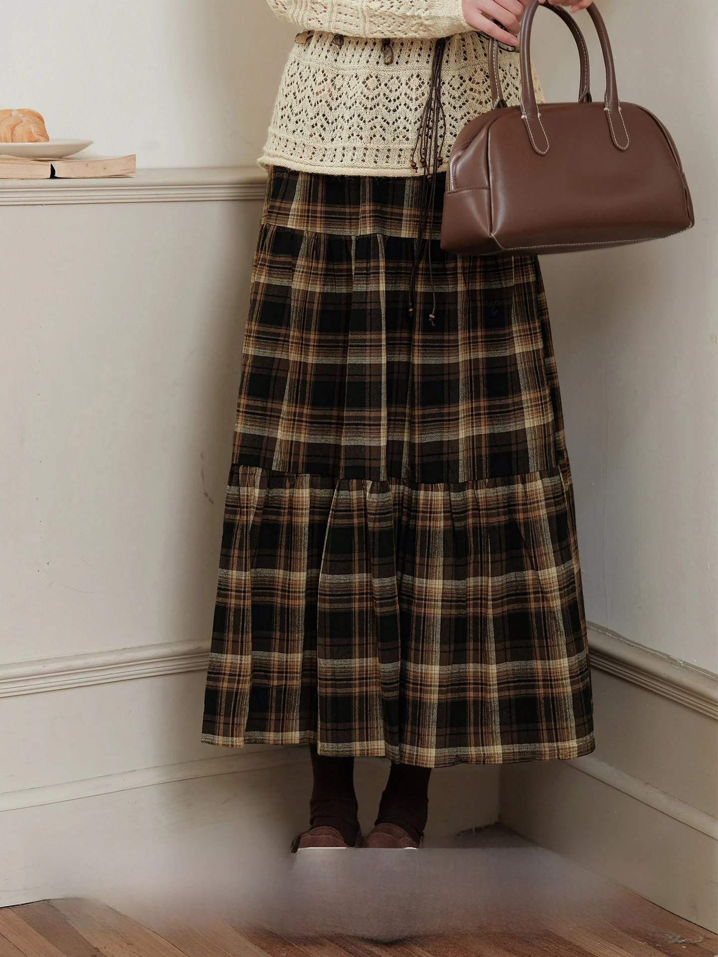 

High Waist A-Line Skirt Women's Plaid College Sle Spring Design Sensation Small Size Friendly Cotton Skirts