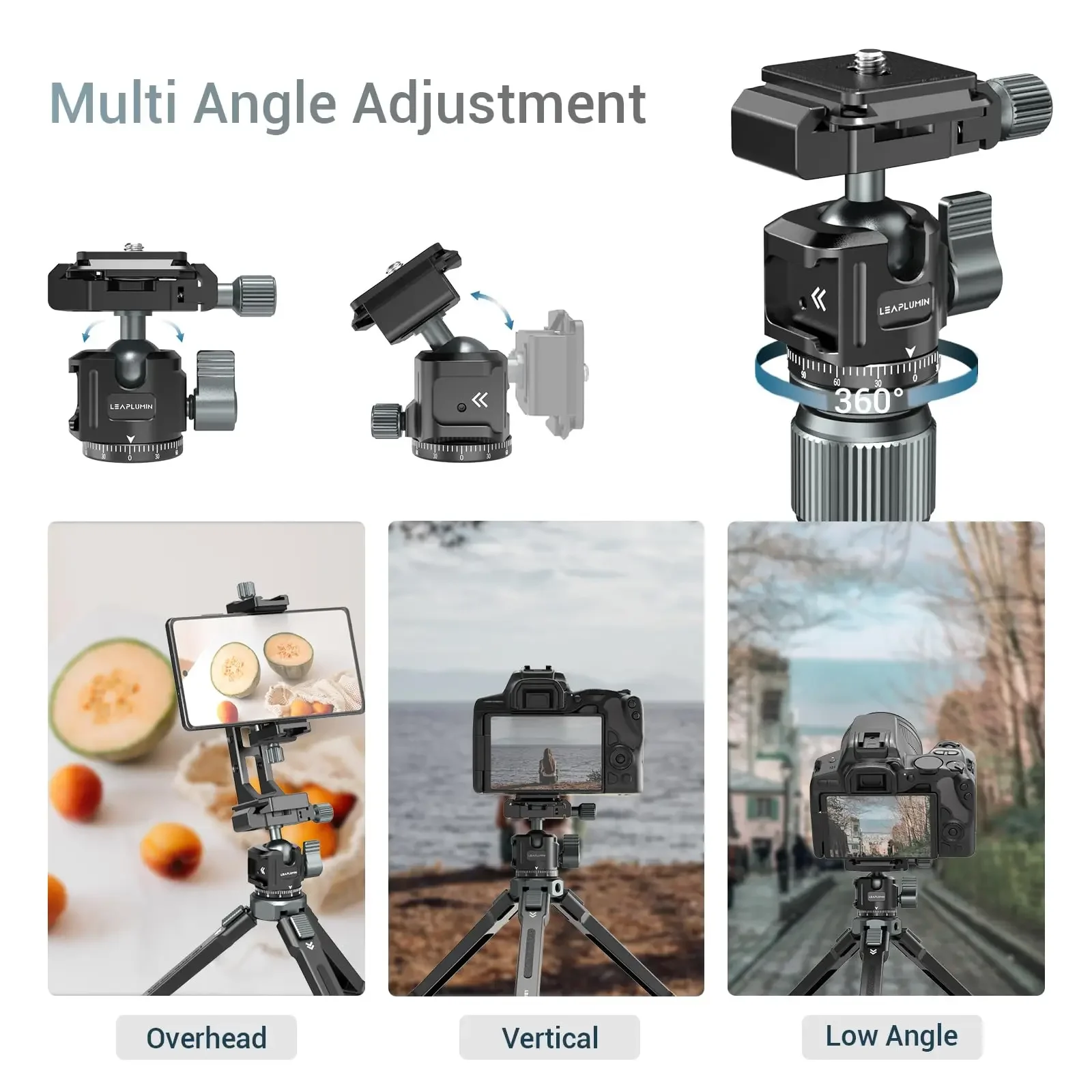 Leaplight Low Profile Camera Tripod Ball Head 360 Rotating Ballhead w/ Arca Swiss Quick Release Plate for Tripod Phone Holder