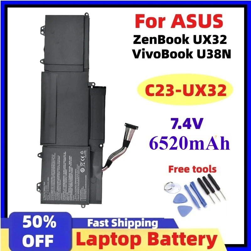 For ASUS ZenBook Battery C23-UX32 Laptop Battery for ASUS VivoBook U38N U38N-C4004 HUX32 UX32V UX32A UX32VD 6520mAh + Free Tools