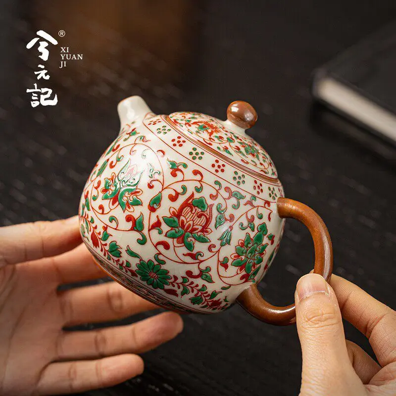 

Чайник в форме драконьего яйца из керамики Ru Kiln с узором в виде лозы, бежевый, высококачественный, для домашнего использования, одиночный, для чайной церемонии Кунг-фу, устройство для заваривания чая