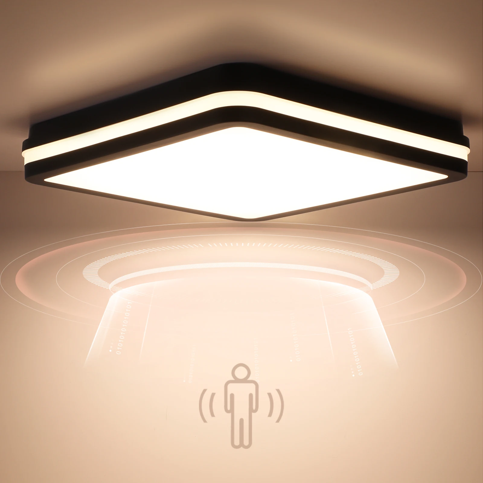 Quadratische LED Smart Deckenleuchte 5.8G Radar-Bewegungssensor IP54 18W 1800LM 4000K für Balkon Wohnzimmer Flur Büro Schlafzimmer