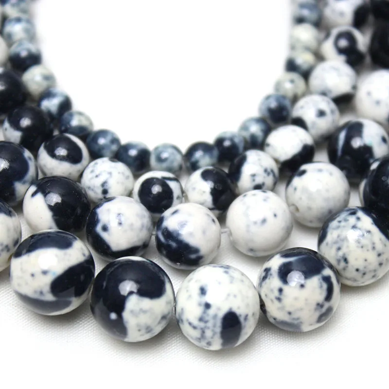 Natural White Black Rain Jaspers Stone Round Loose Spacer Beads For Jewelry Making DIY Bracelet 4/6/8/10/12mm Wholesale