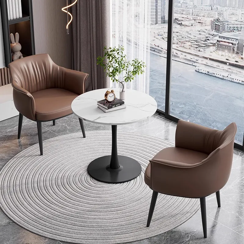 Light luxury cafe lounge area meeting guests drinking tea negotiating tables and chairs